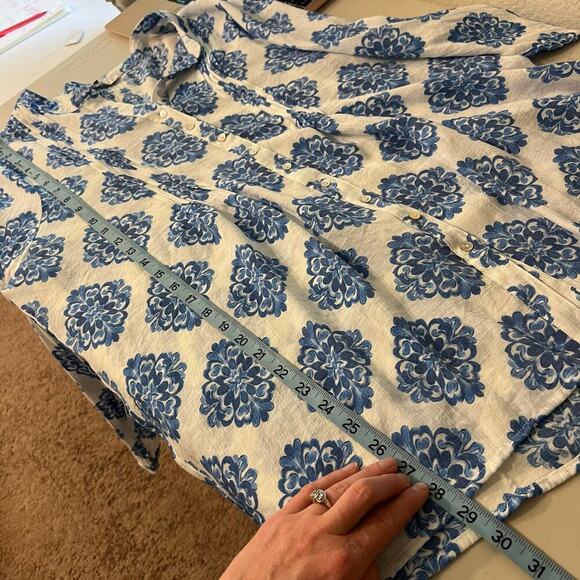 Nanette Lepore Blue Print Lightweight Summer Beach Tunic Blouse Cover Up Size L - Picture 10 of 11